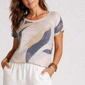 Rachel Zoe 100% Linen Top Womens Small Multicolor Abstract Artsy Boho